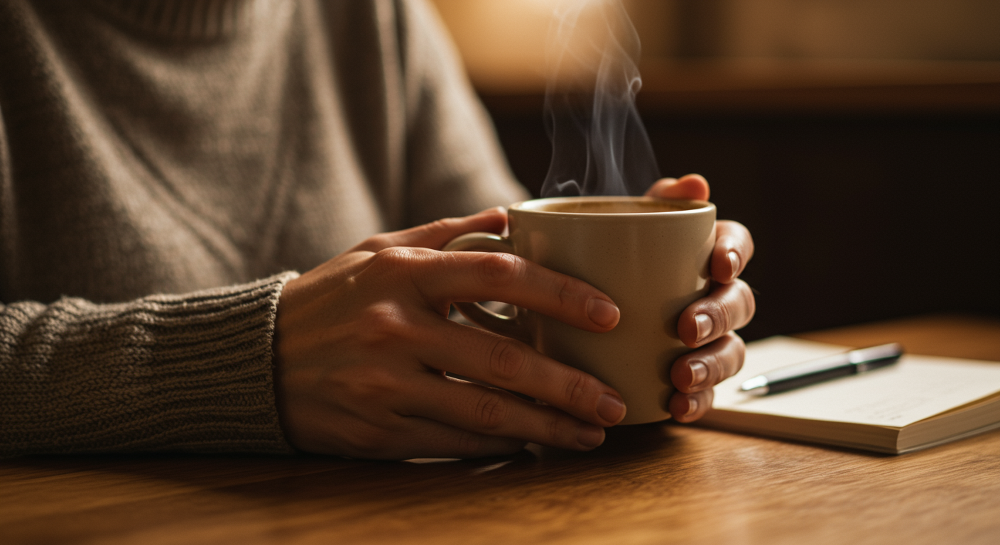 カフェでコーヒーを飲む女性の手元