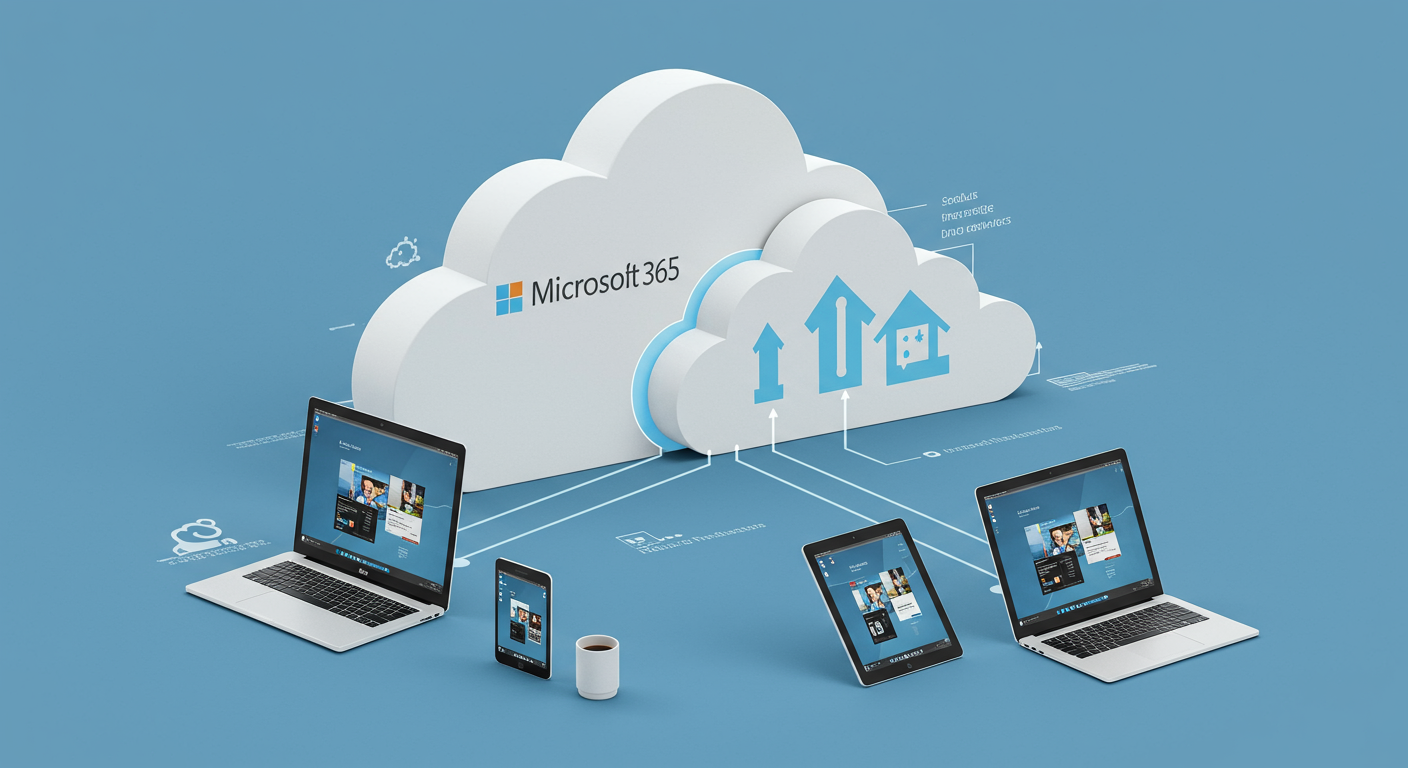 Microsoft 365のロゴとクラウドイメージ