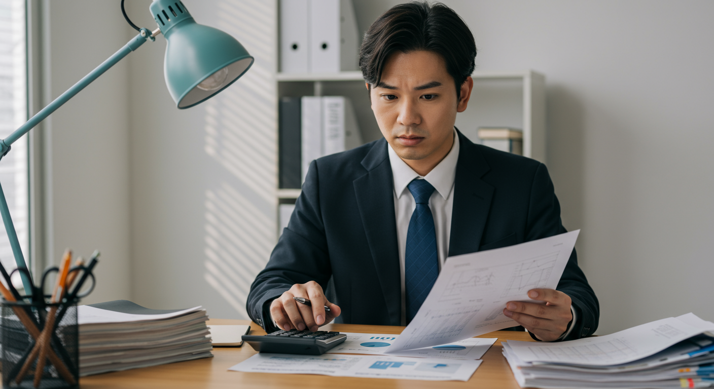 コスト計算をするビジネスパーソン