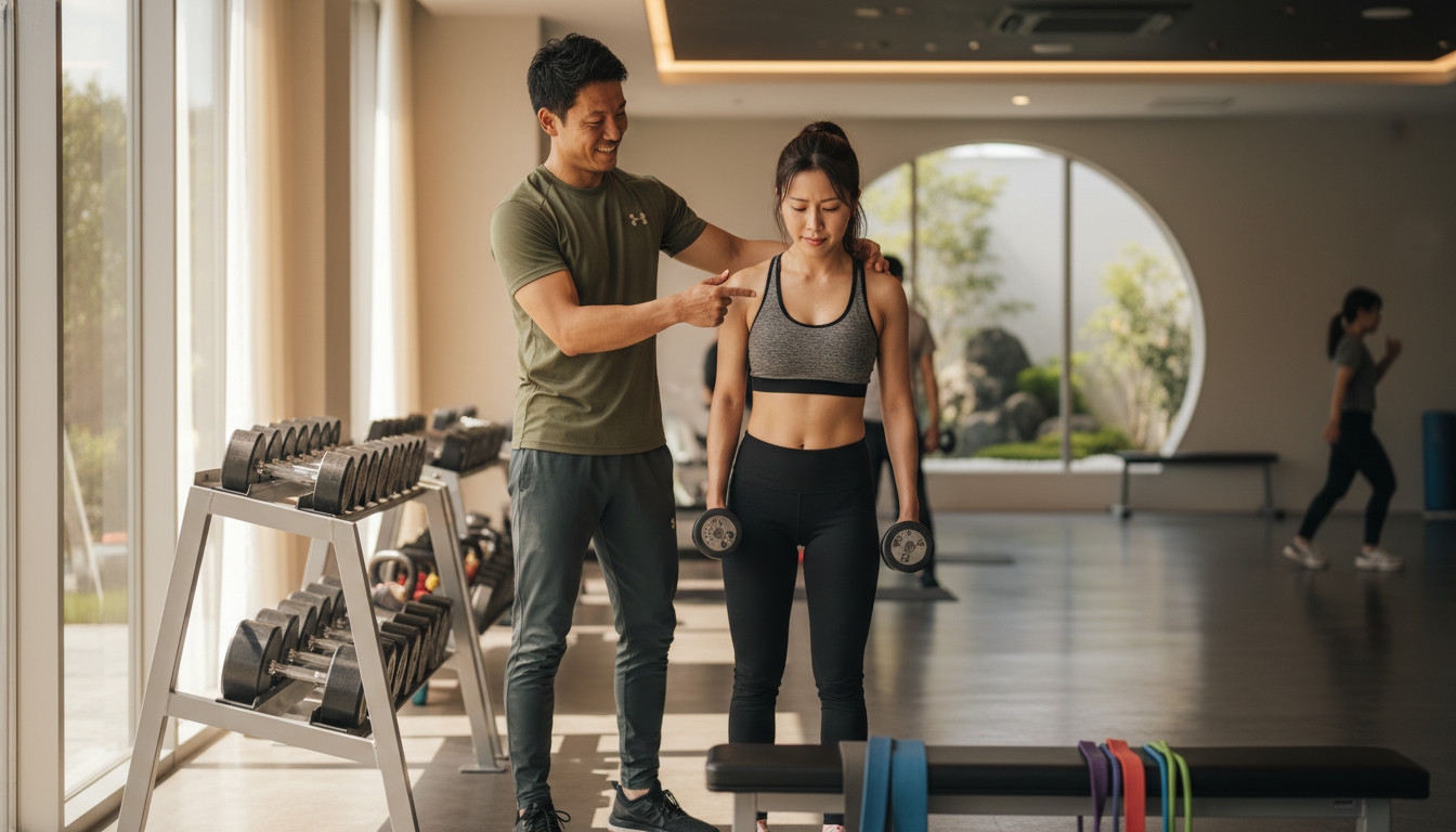 パーソナルトレーニングとトレーナーによる指導風景