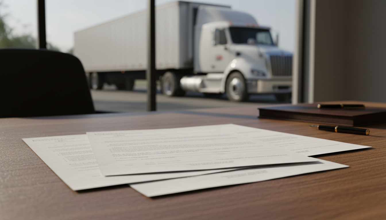 特殊車両通行許可申請書類と車両の実写イメージ