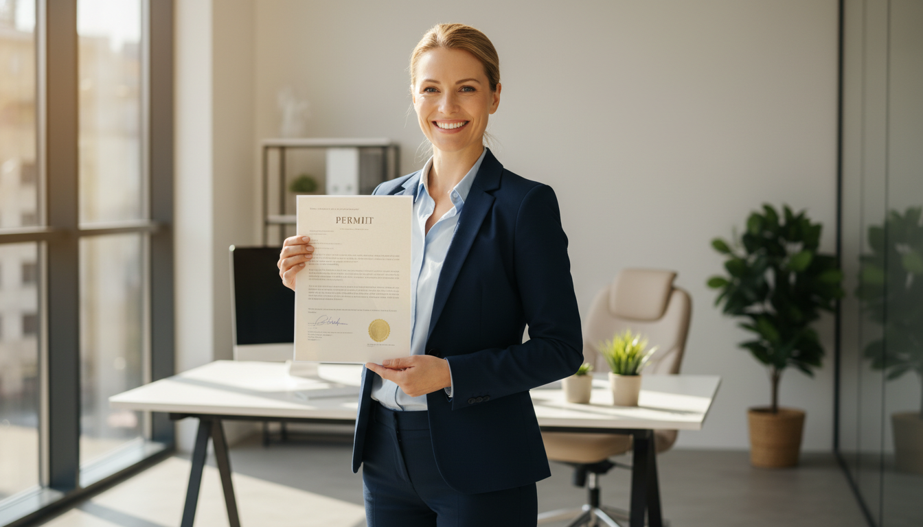 許可証を手にして安心する事業者のイメージ