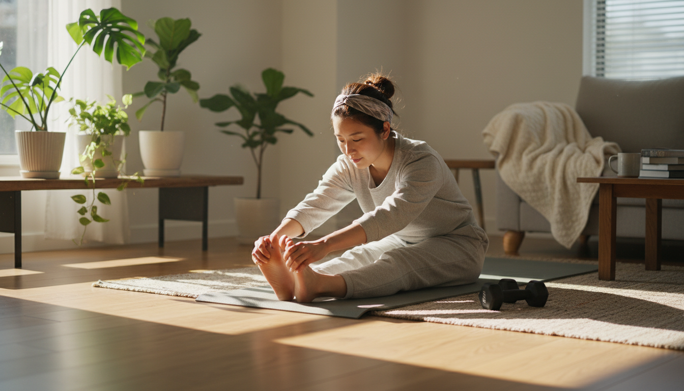 女性が自宅で軽い運動をしている様子