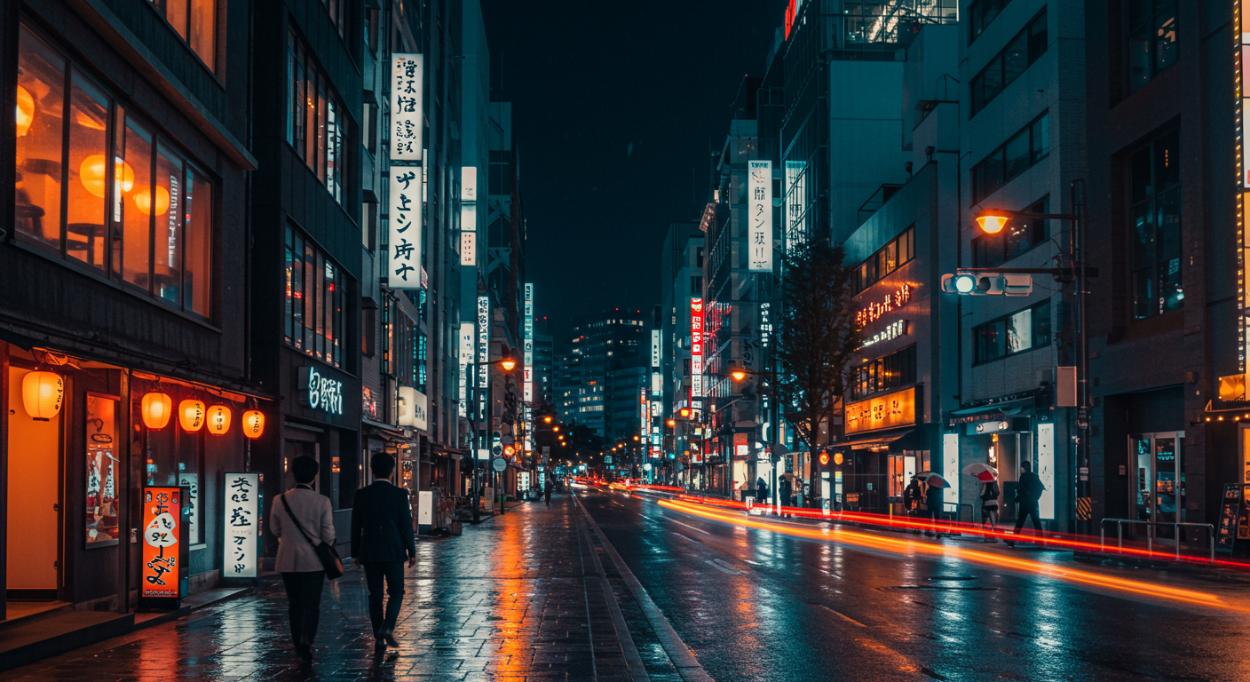 新橋の夜景と高級店が立ち並ぶ街並み