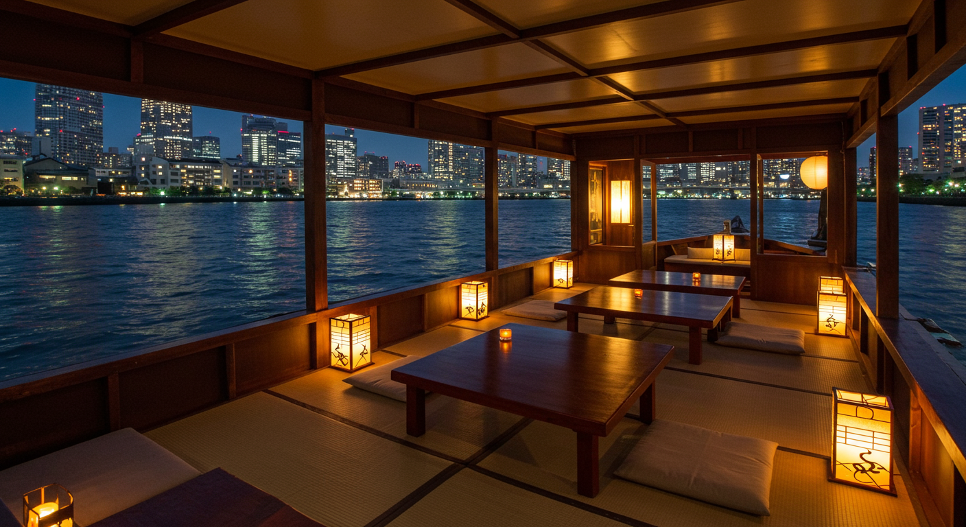 屋形船での接待風景