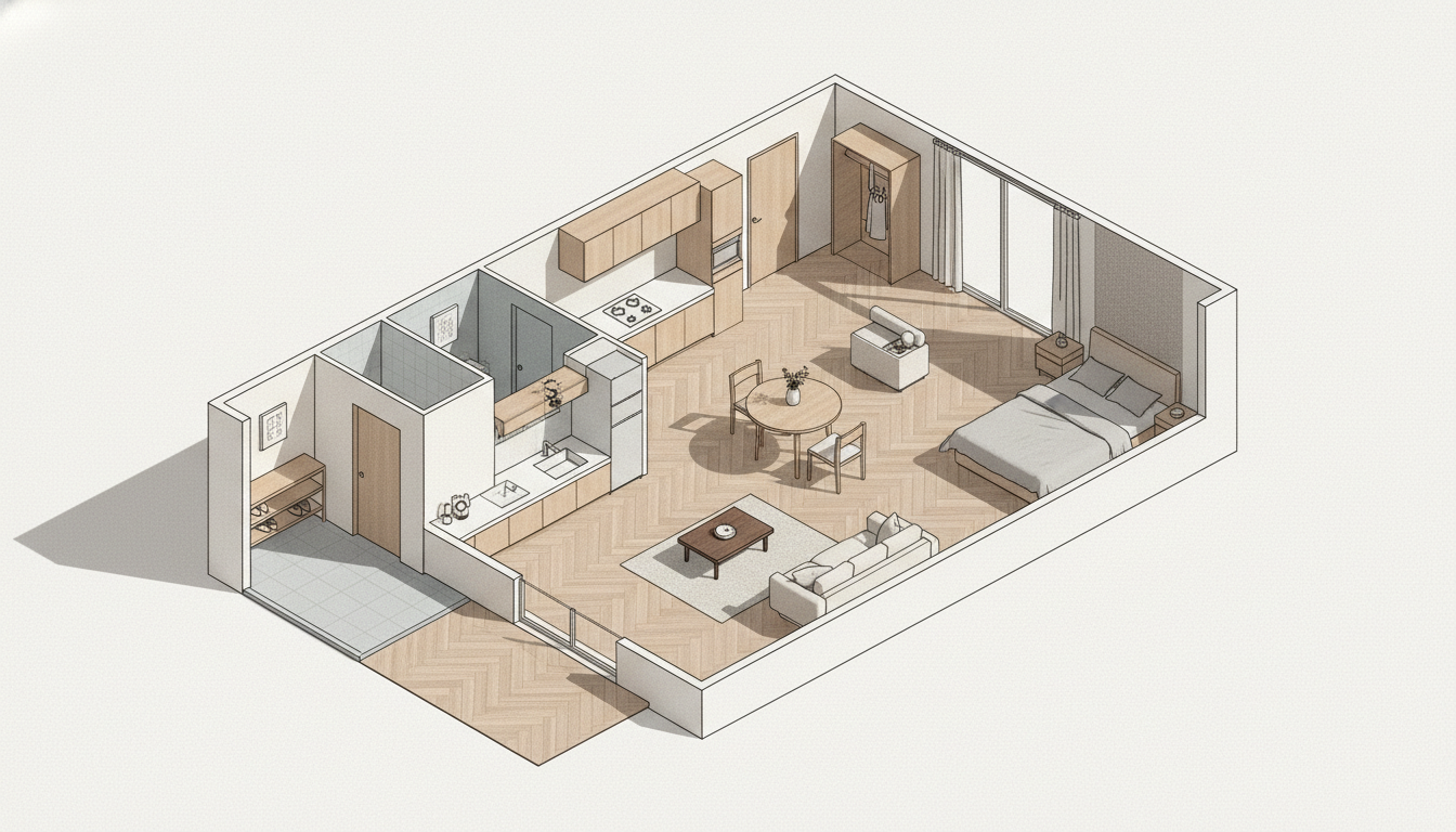 1LDKタイプの賃貸マンション間取り図イメージ