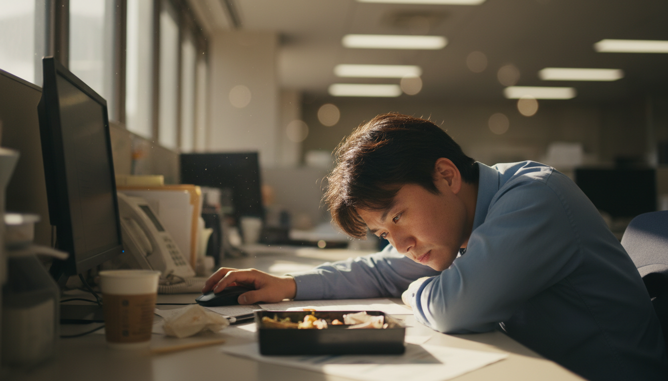 デスクワークで疲れた30代のビジネスパーソン