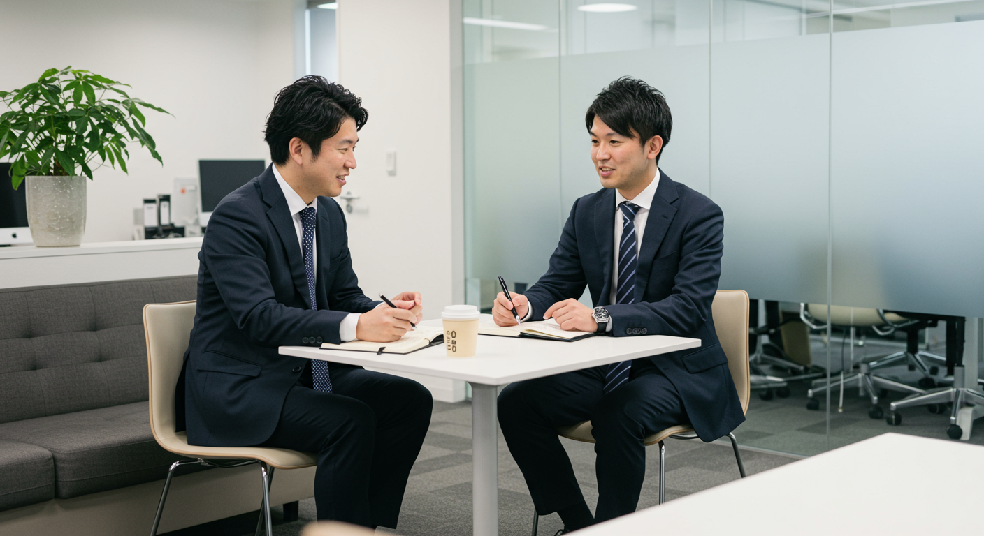 営業マネージャーが部下と1on1ミーティングをしている様子