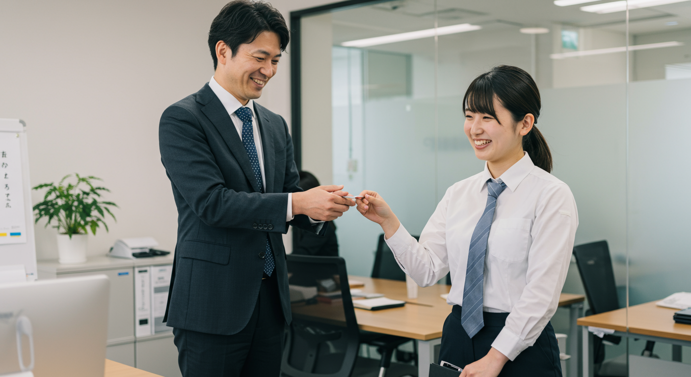 マネージャーが部下を褒めている様子