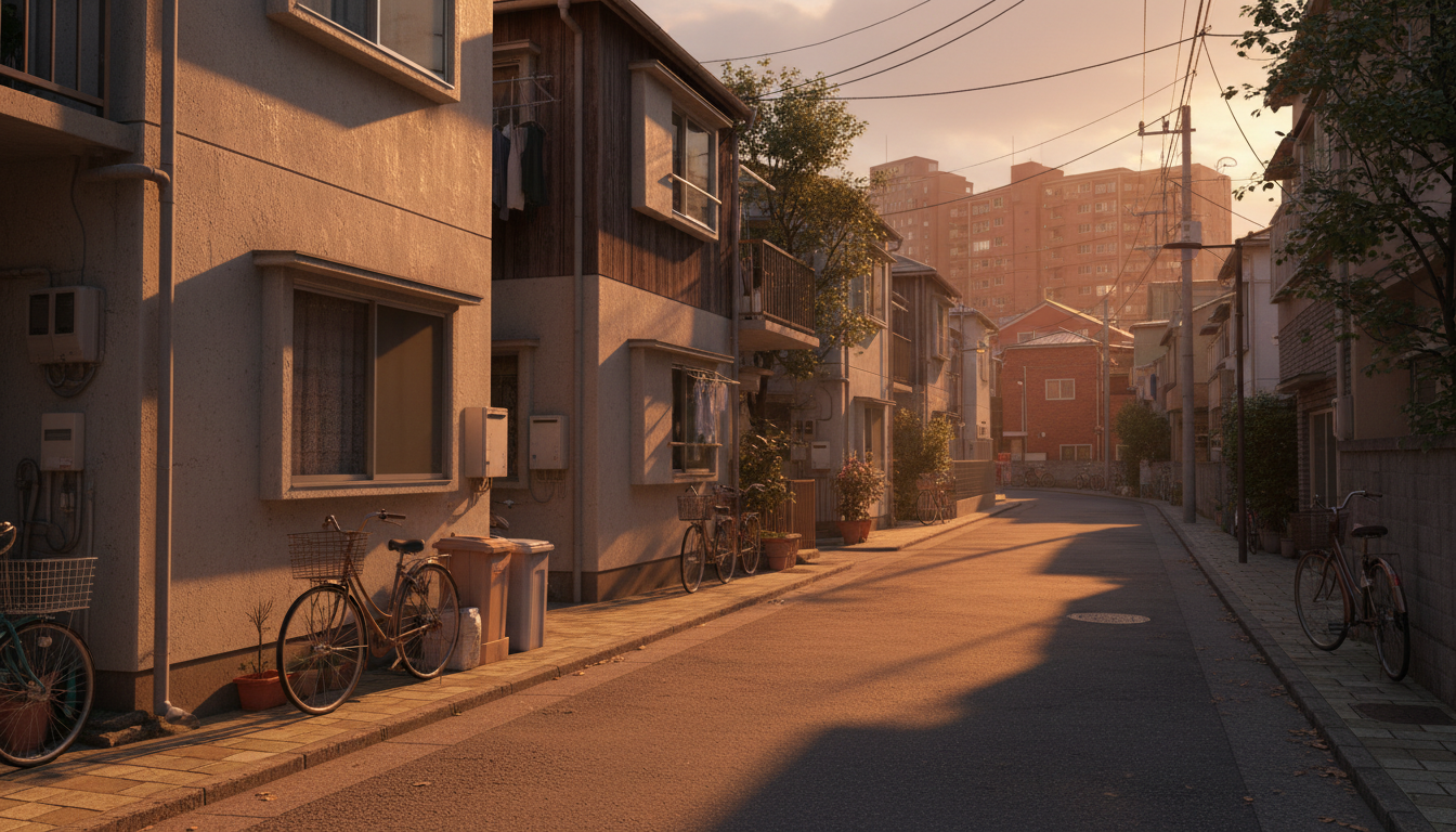 東京中央区の住宅街の夕景