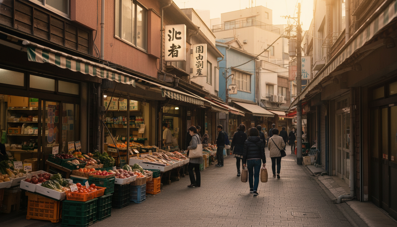 明石町周辺のスーパーマーケットと商店街