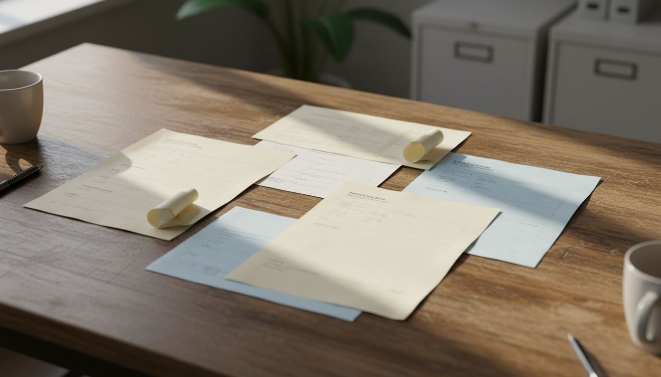 特殊車両申請に必要な書類一式が並んでいる様子