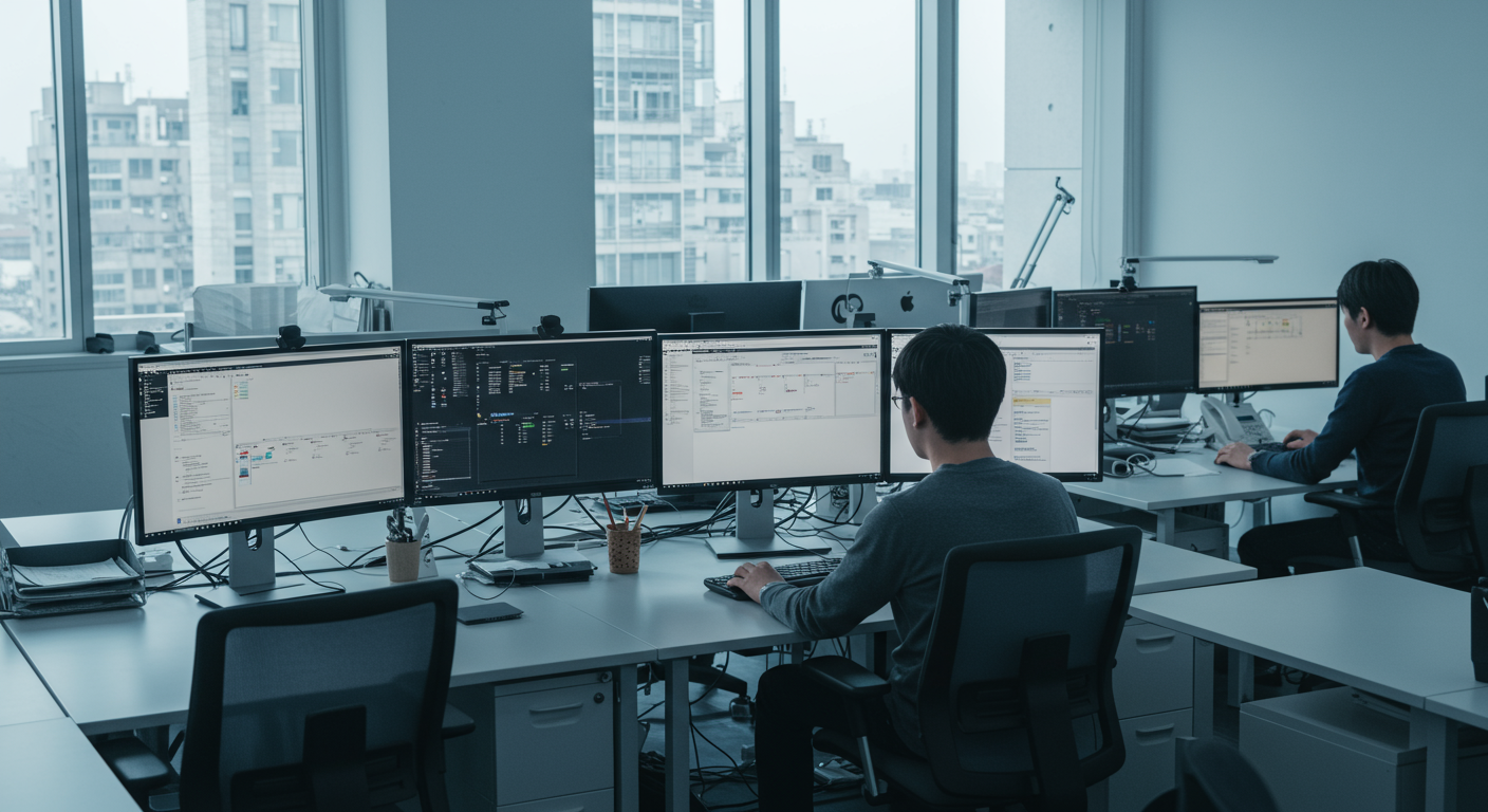 企業オフィスでMicrosoft Officeを使用する様子