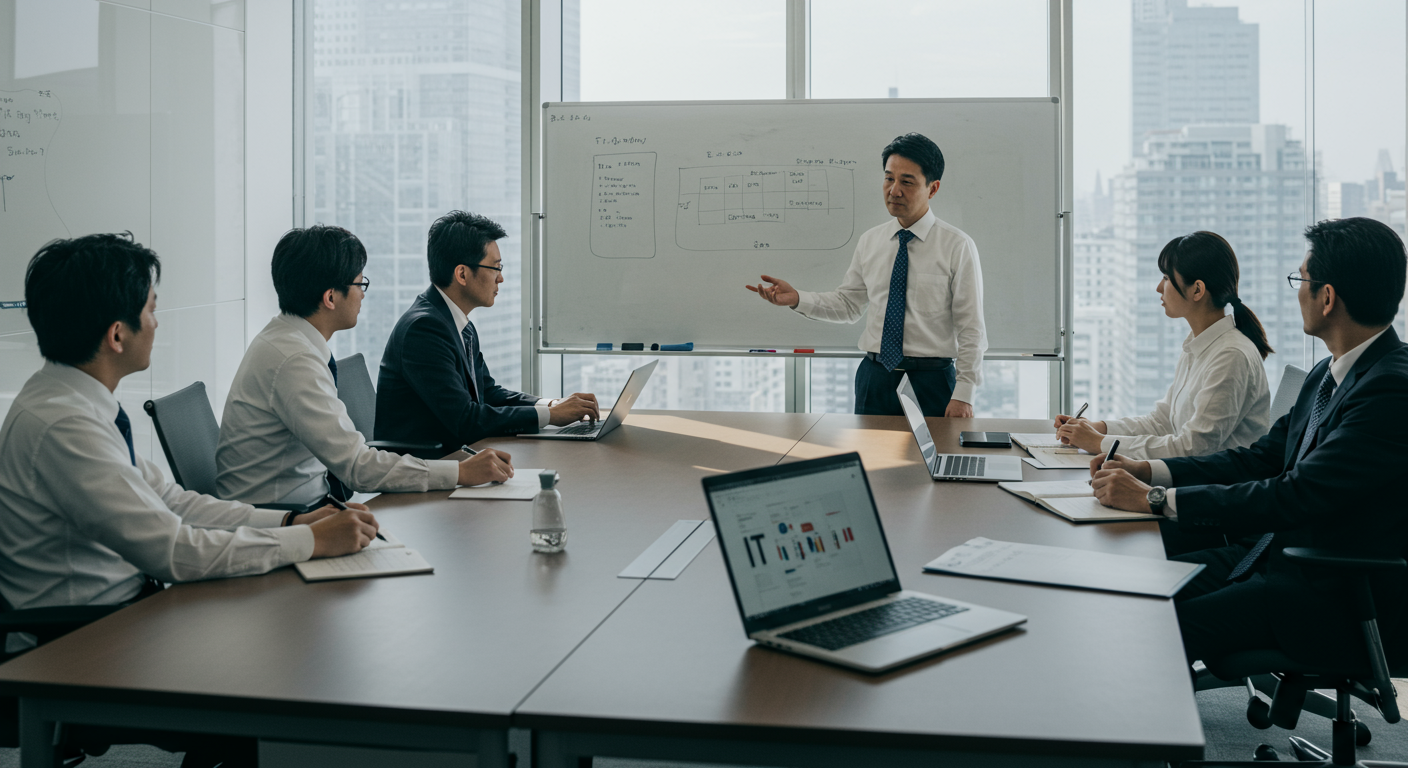 企業のIT部門でのミーティング風景