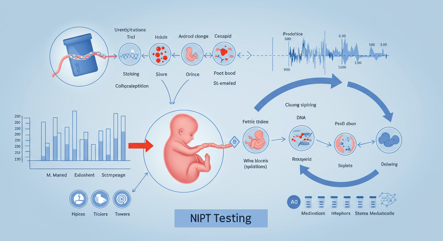 NIPT検査の説明図と医療現場の様子