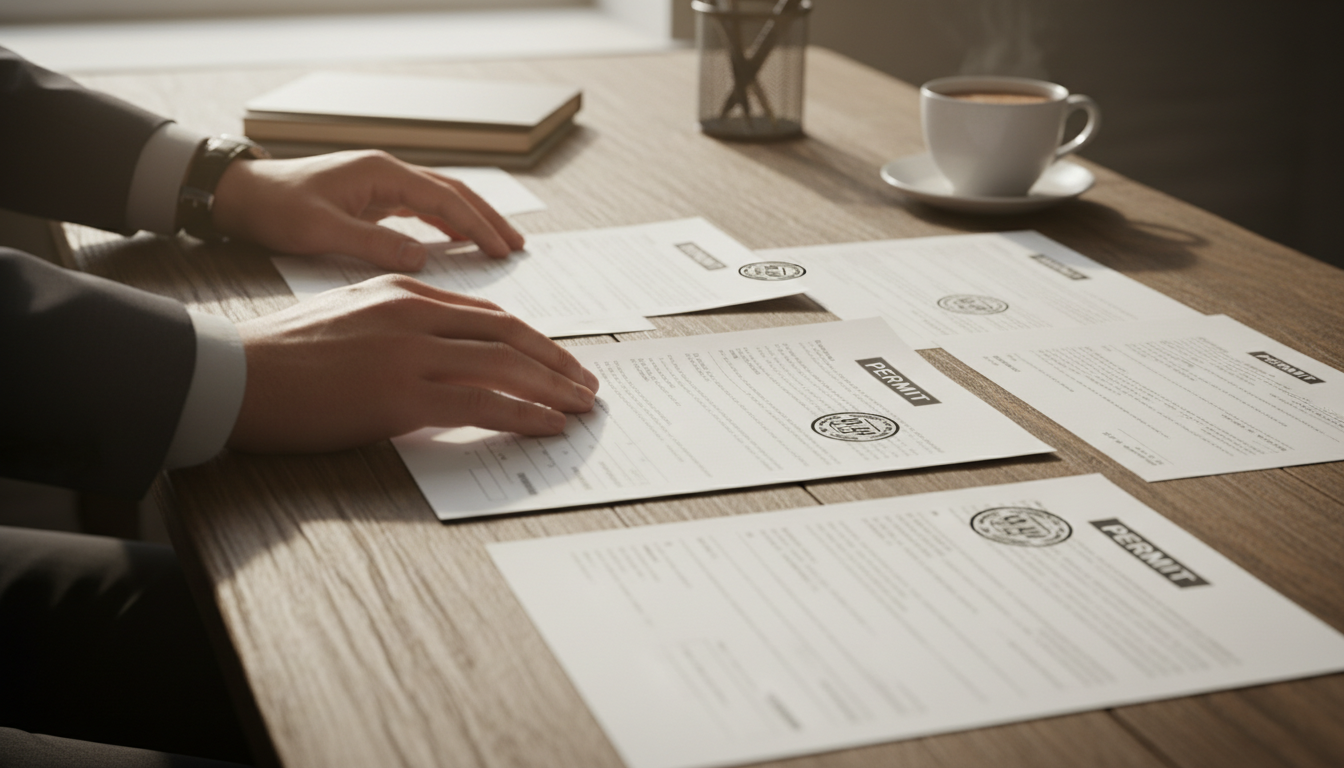 特殊車両通行許可の更新申請書類を準備する様子