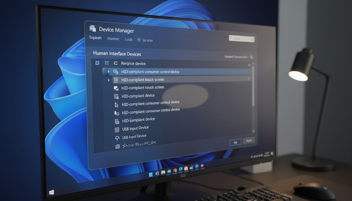Windows 11タッチスクリーン設定画面とデバイスマネージャー