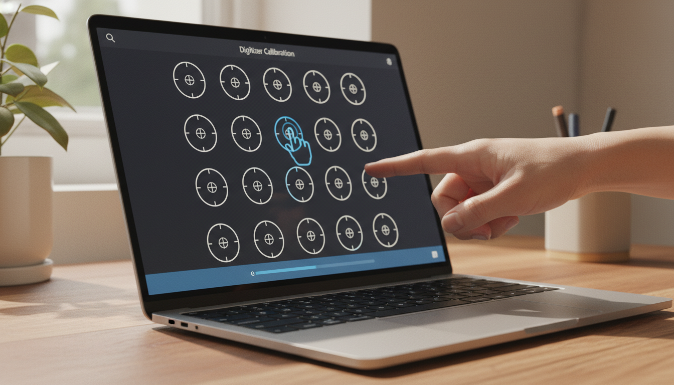 タッチスクリーン調整ツールとキャリブレーション画面