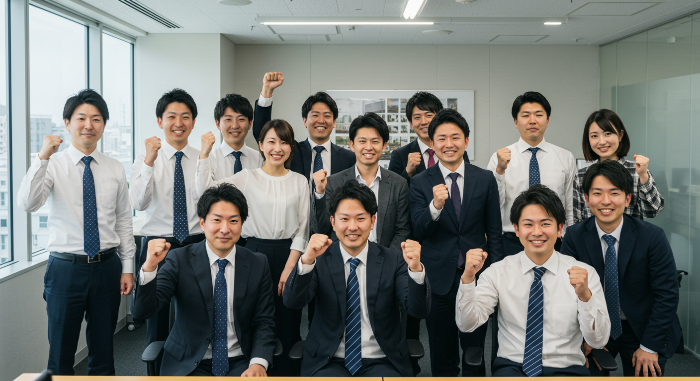 成功を喜ぶ不動産チーム