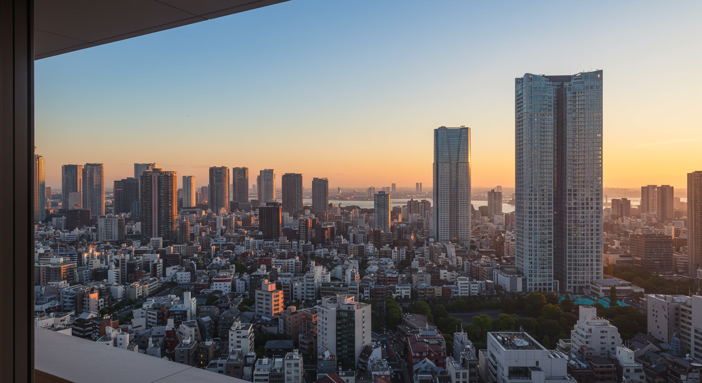 港区の高級マンションからの朝の眺望