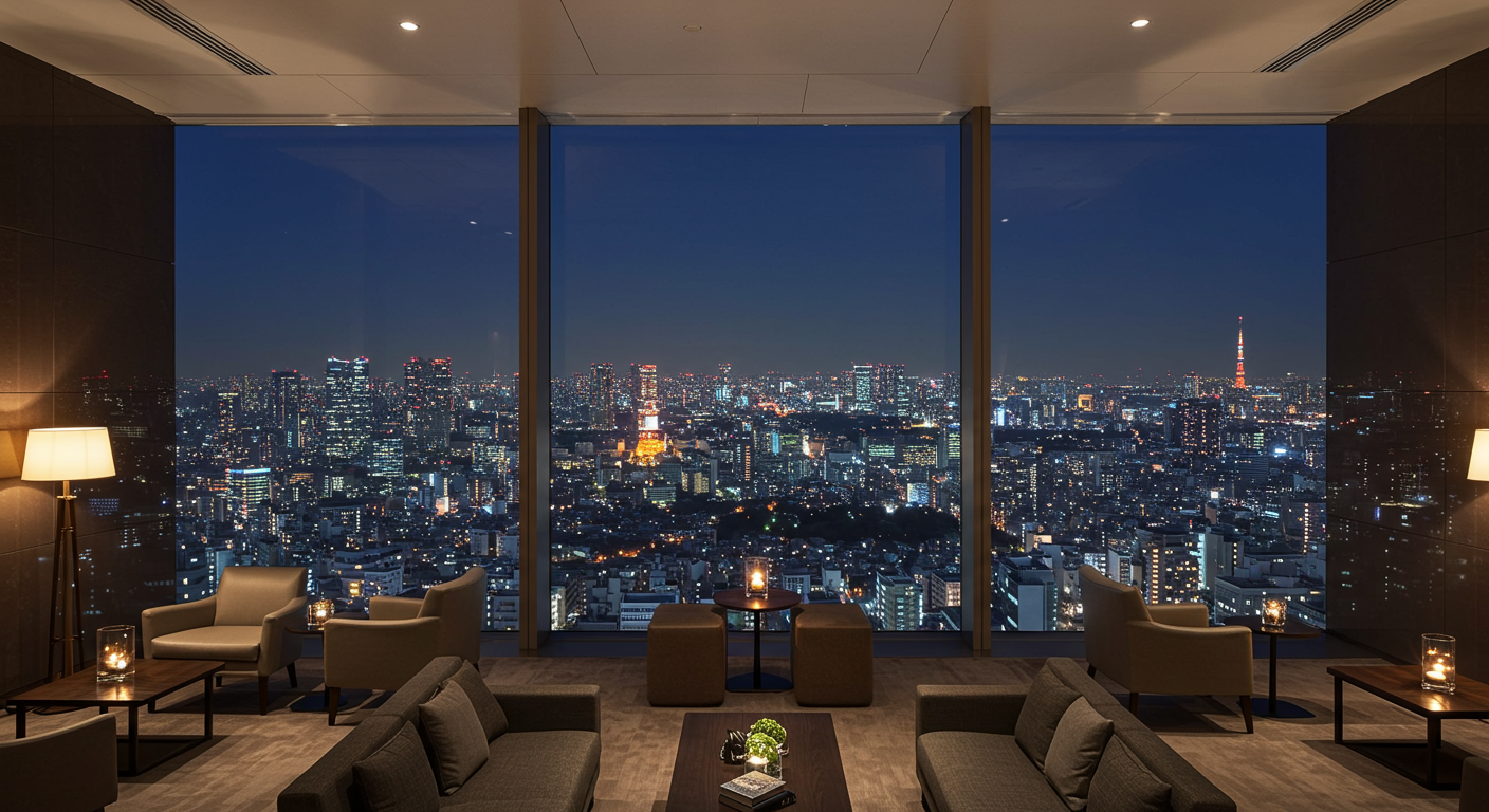 高級マンションのスカイラウンジからの夜景