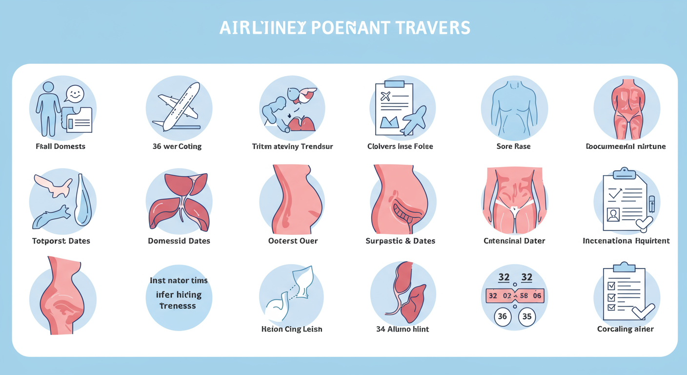 妊婦さんの飛行機搭乗と航空会社の制限について説明した図