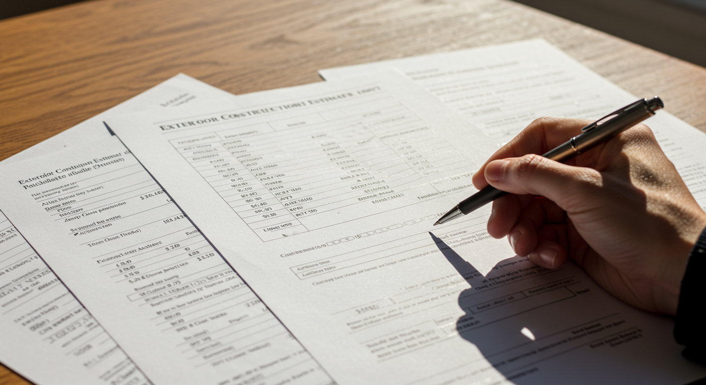 複数の外構工事の見積書を比較している様子