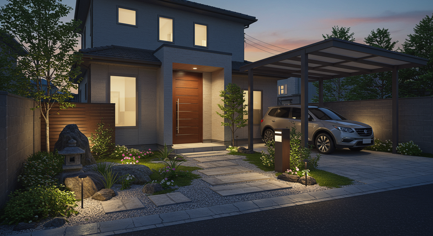 完成した美しい外構の様子