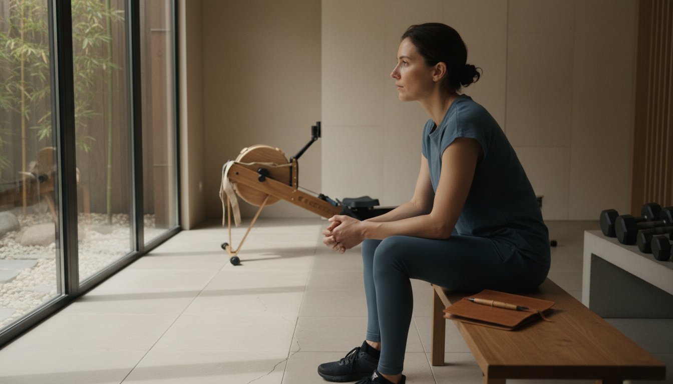 パーソナルジムで悩む女性とトレーニング風景