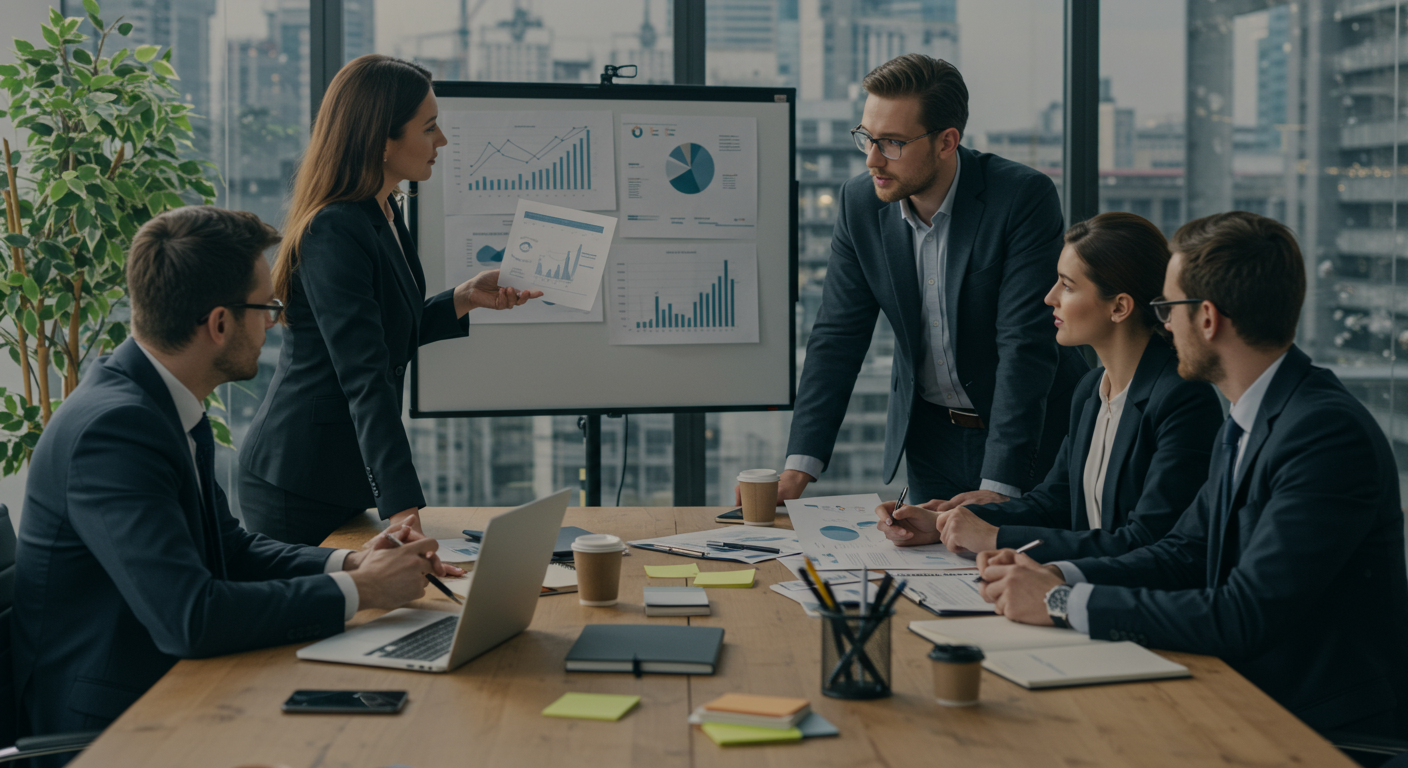 市場分析データを検討するビジネスチーム