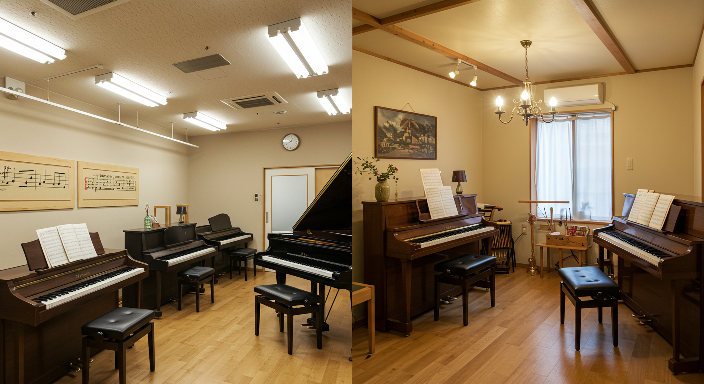 静岡の大手と個人ピアノ教室の比較イメージ