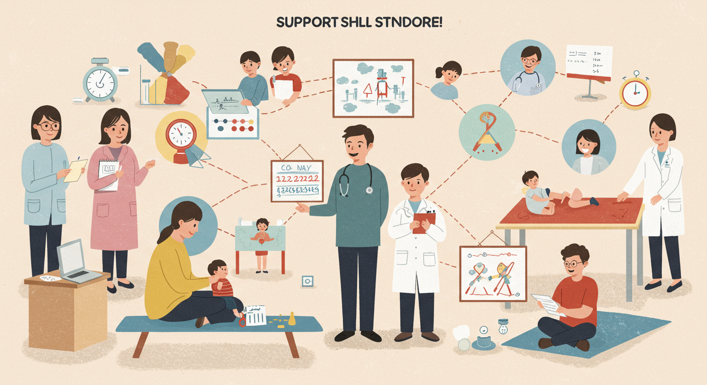 ダウン症児の療育と成長を支える家族と専門家の連携図