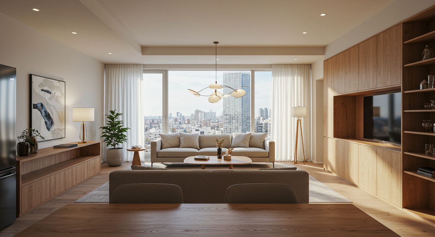 麻布十番の高級賃貸マンションの室内 広々としたリビングと充実した設備