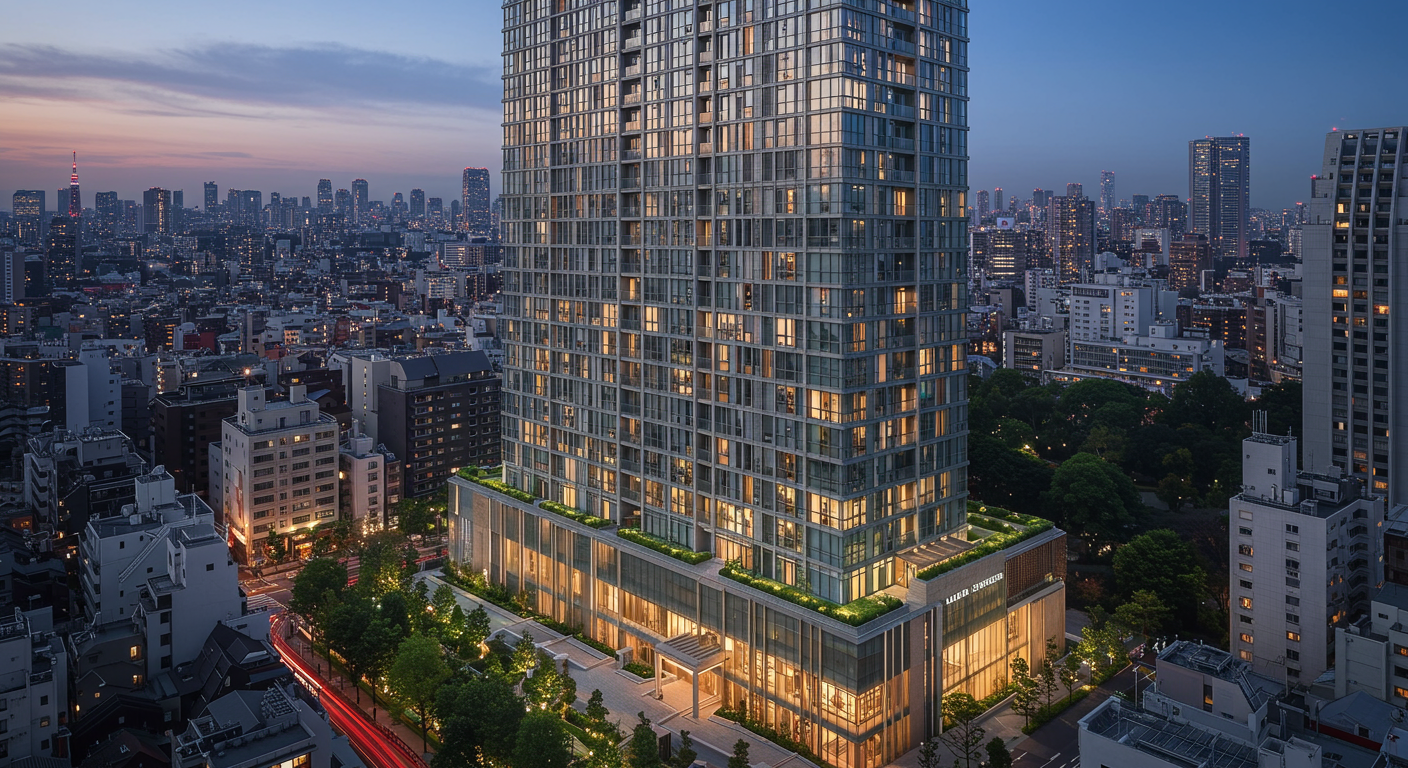 麻布十番周辺の高級タワーマンション 都市景観と調和した洗練された外観
