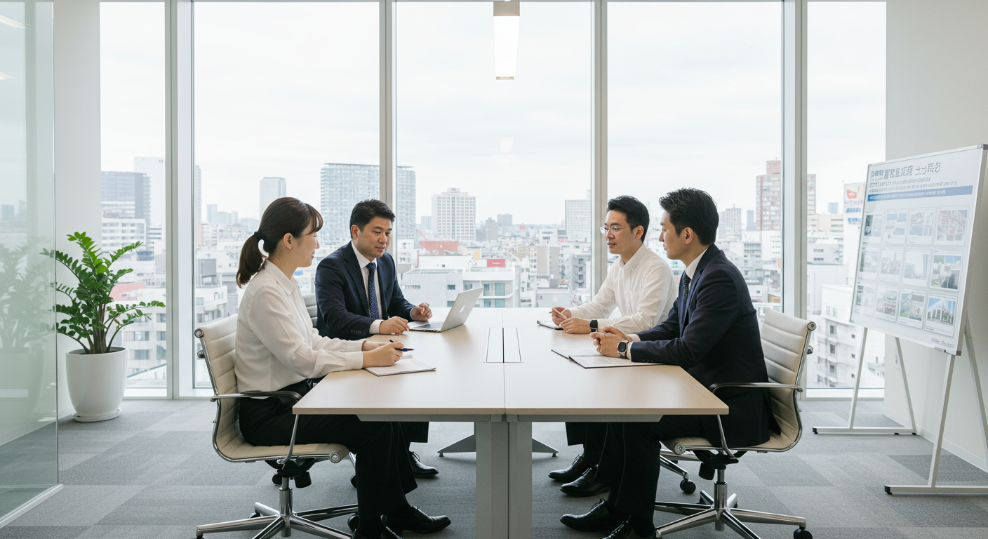 不動産会社のオフィスでの打ち合わせ風景