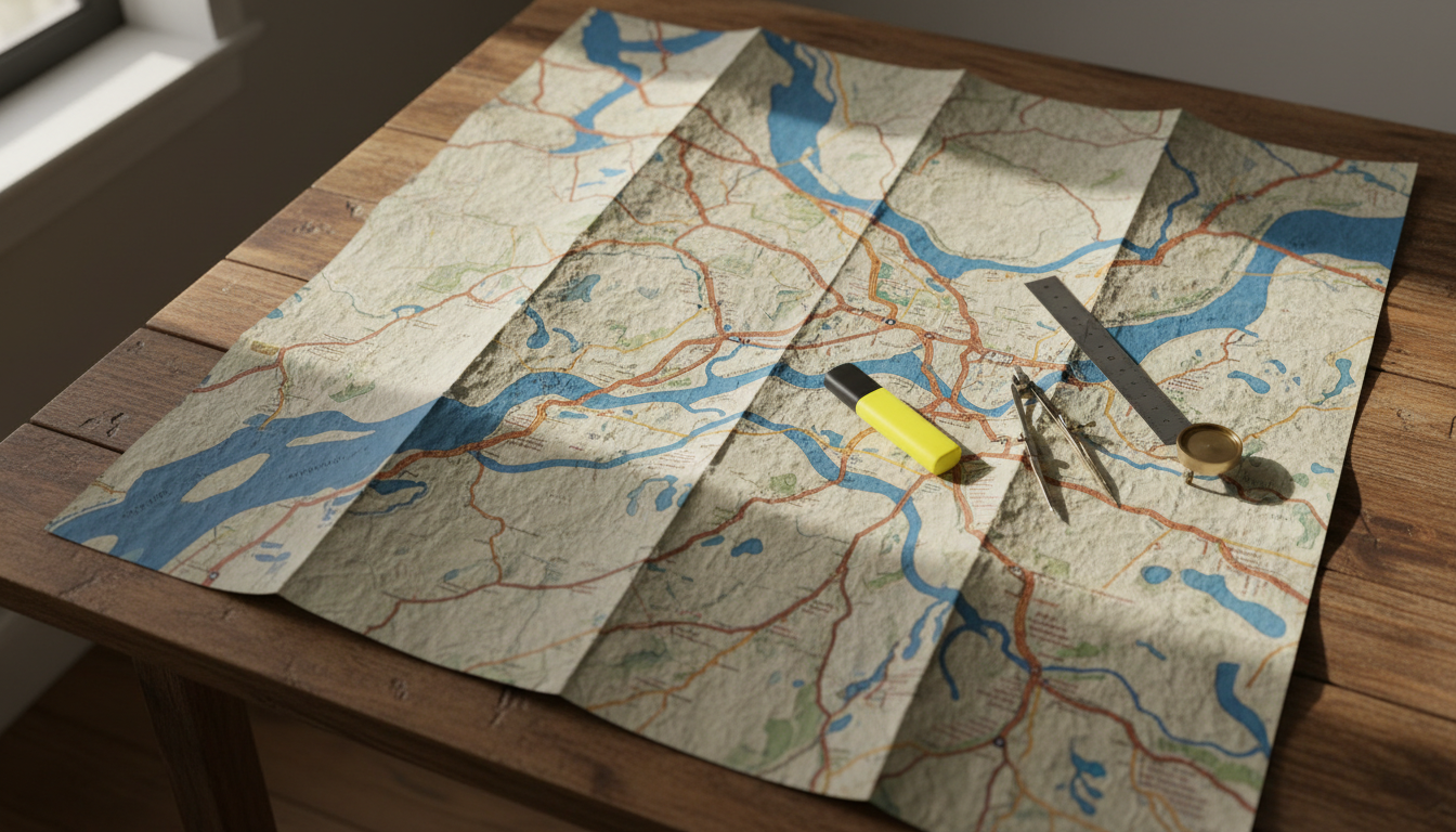 高速道路の経路選定と地図のイメージ