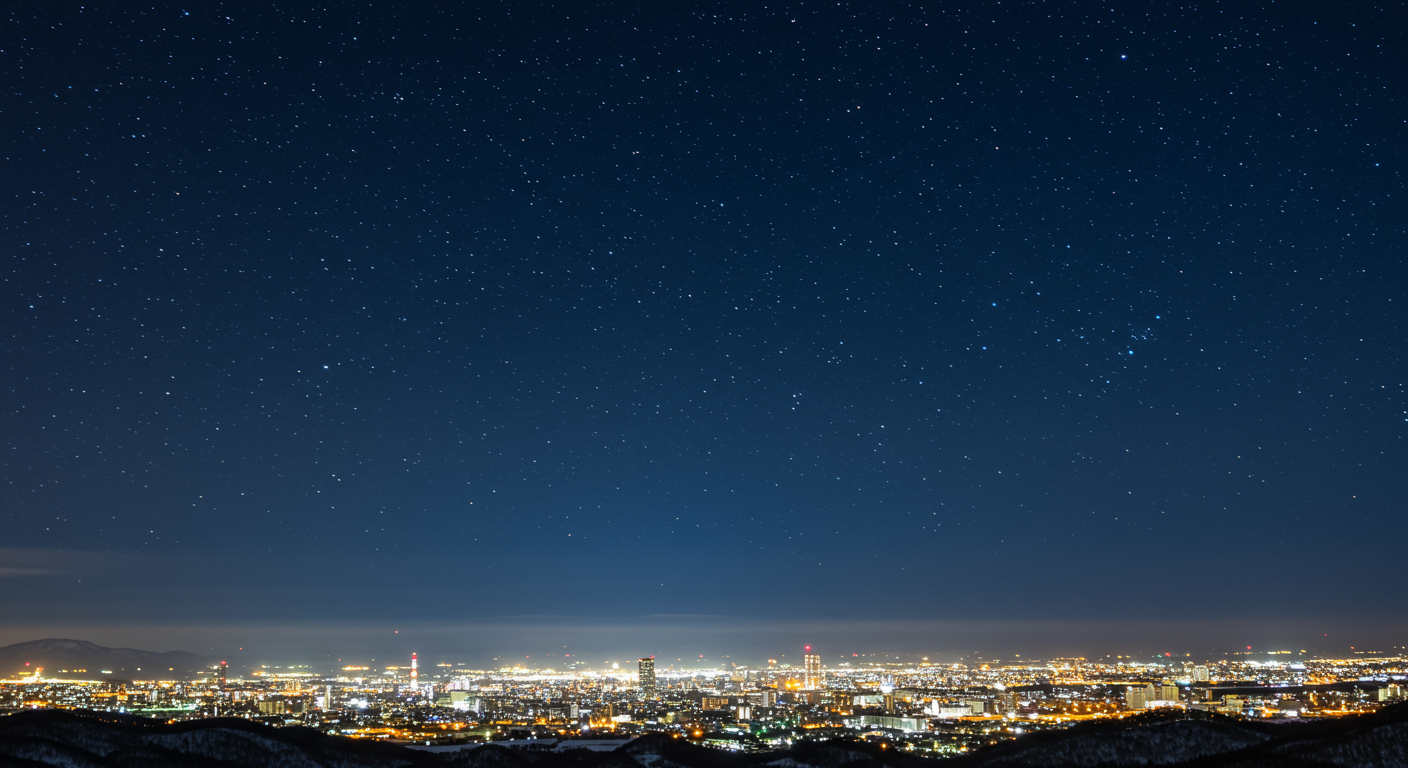 札幌の夜空に輝く星々と金運の象徴