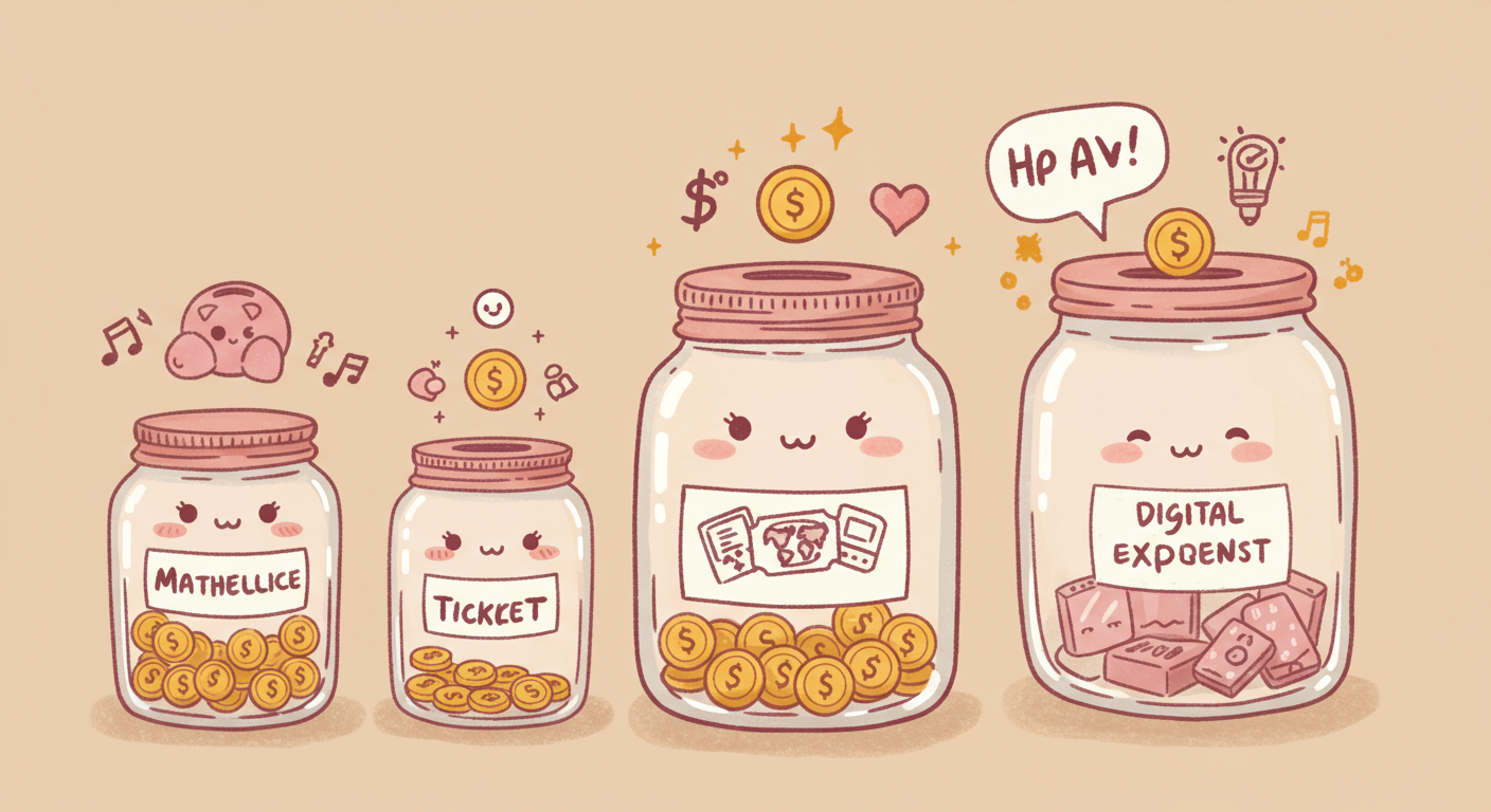 推し活の費用内訳を示すかわいいイラスト