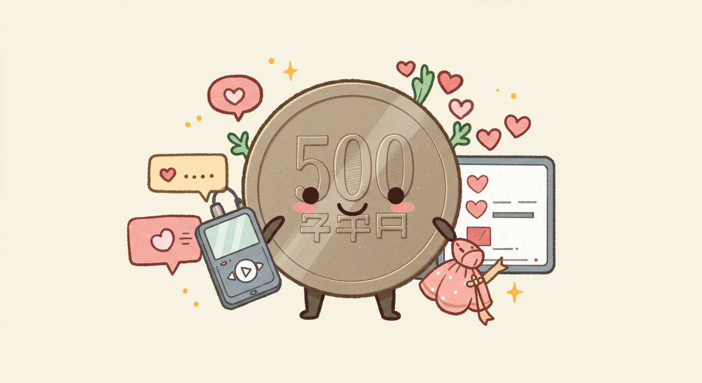 ワンコインでできる推し活を表現したかわいいイラスト