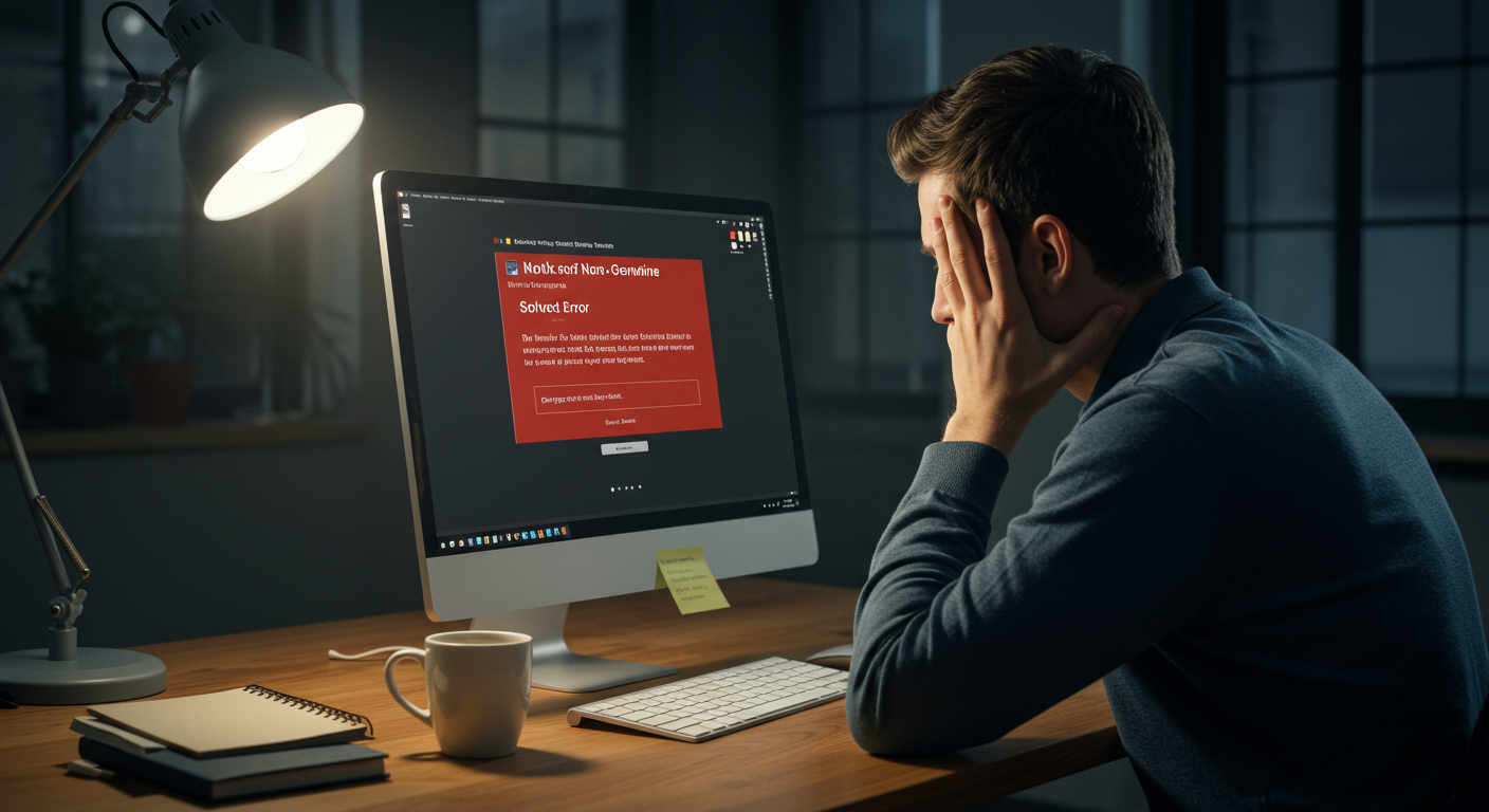 非正規Officeのリスクを示す警告イメージ