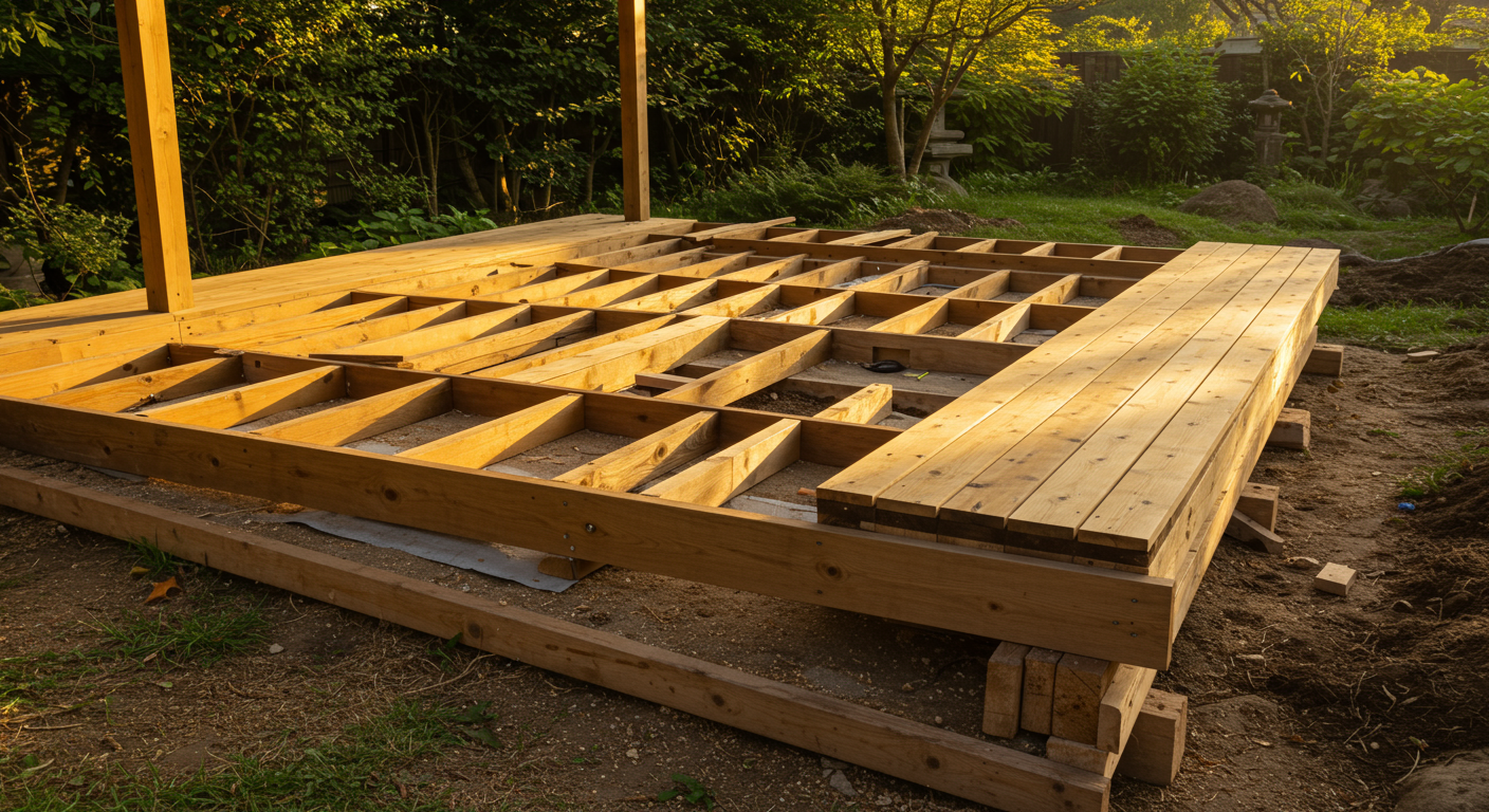 ウッドデッキDIY施工の様子