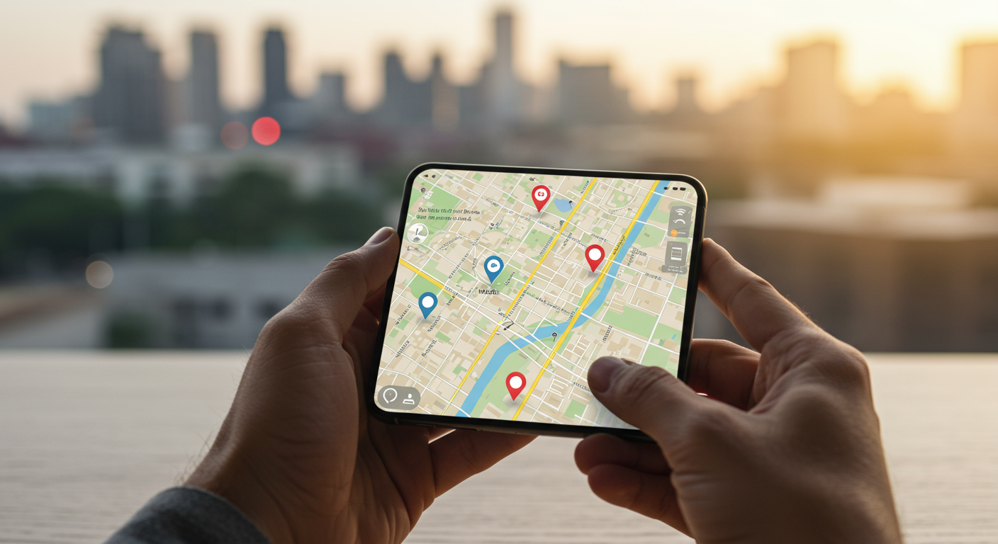 スマートフォンでGoogleマップを確認している様子