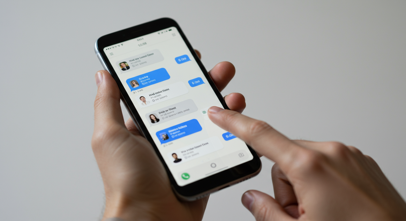 スマートフォンでLINEマーケティングの画面を確認している様子