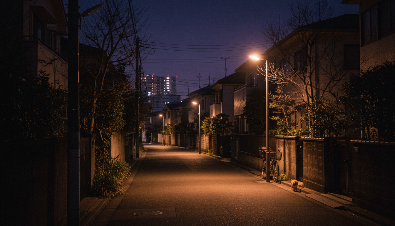 東京の住宅街の夜景と街灯