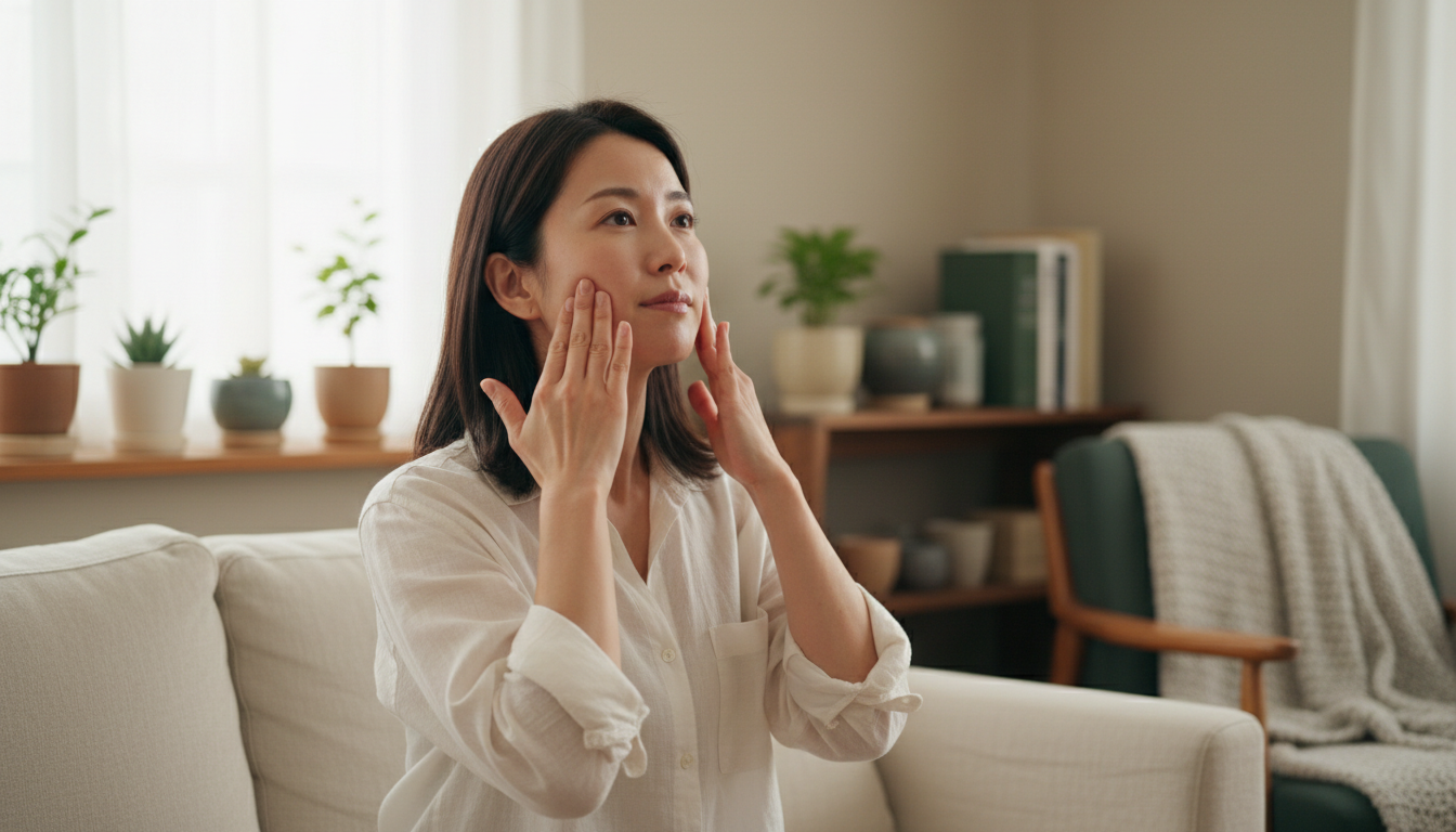 顔痩せ運動を実践する様子