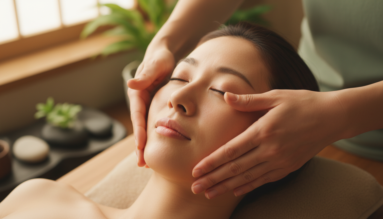 顔のマッサージ方法を示すイメージ