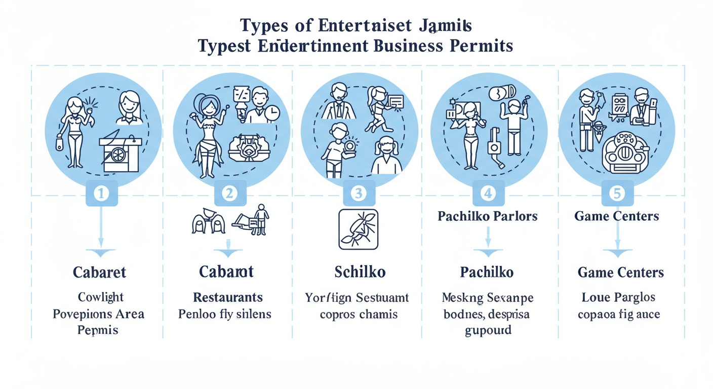 風俗営業許可の5つの種類を図解したイメージ