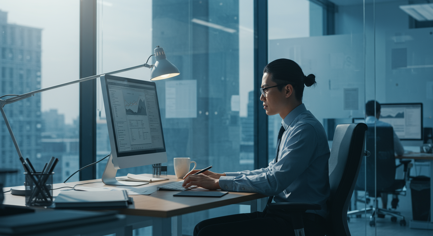 オフィスでOffice買い切り版を使用するビジネスパーソン