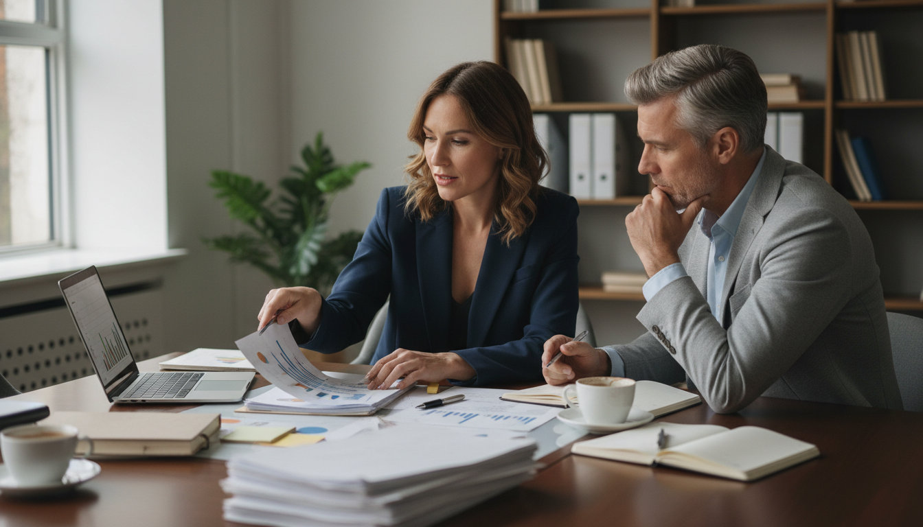特殊車両通行許可の申請方法を検討する様子