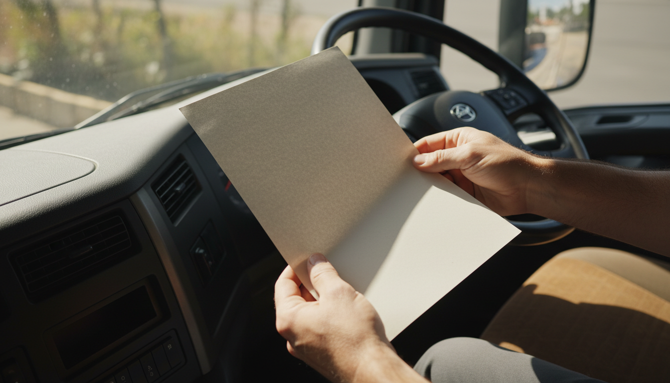 特殊車両通行許可証を確認する様子